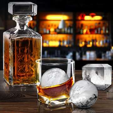 Premium Ice Cube Trays, Food Grade Silicone Ice Ball Maker Mold with Lids & Large Square Ice Cube Molds for Whiskey, Cocktails & Bourbon - Keep Drinks Chilled (2pc/Pack)