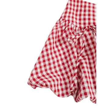 OYOANGLE Women's Bubble Checkered Tie Bow Front Y2k Mini Skirts Red X-Large