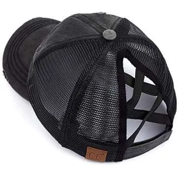 Funky Junque Criss Cross Ponytail Hats for Women - Adjustable for High or Low Ponytails