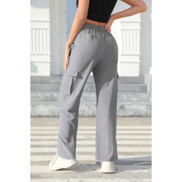 GUOLEZEEV Women Trendy Pants High Waisted Cargo Pants Trousers Casual Work Pants Stretch Jeans Grey ...