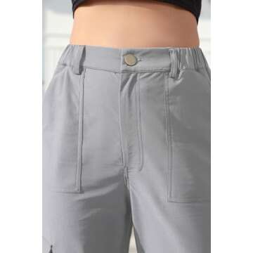 GUOLEZEEV Women Trendy Pants High Waisted Cargo Pants Trousers Casual Work Pants Stretch Jeans Grey Purple L