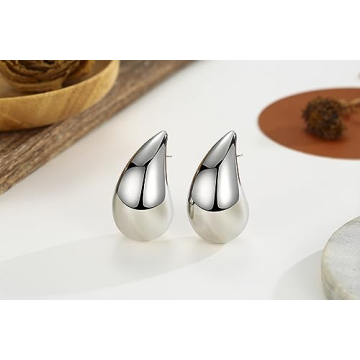 Tear Drop Earring Dupes Extra Large, Trendy Chunky Gold Hoop Earrings For Women Sensitive Ears Hypoallergenic Trendy Waterdrop Jewelry Gift (large silver)
