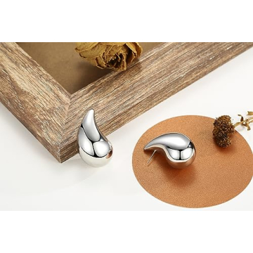 Tear Drop Earring Dupes Extra Large, Trendy Chunky Gold Hoop Earrings For Women Sensitive Ears Hypoallergenic Trendy Waterdrop Jewelry Gift (large silver)