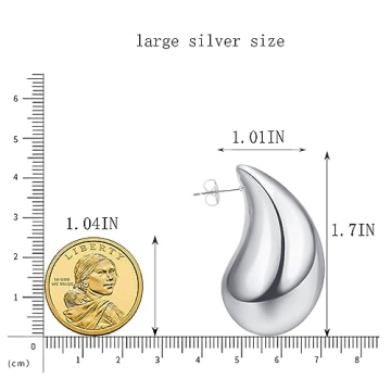 Tear Drop Earring Dupes Extra Large, Trendy Chunky Gold Hoop Earrings For Women Sensitive Ears Hypoallergenic Trendy Waterdrop Jewelry Gift (large silver)