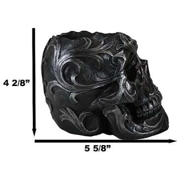 Ebros Gift Tribal Tattoo Floral Skull Pen Holder Figurine 5.75" L Office Desktop Ossuary Skulls Decor Cranium Skeleton Head Stationery Holder As Halloween Macabre Graveyard Spooky Decorative Statue