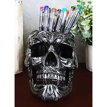 Ebros Gift Skull Stationery Organizer For Home Office Decor