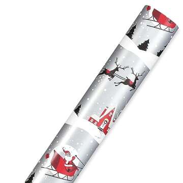 American Greetings 175 sq. ft. Reversible Silver and Black Christmas Wrapping Paper, Santa Sleigh and Merry Christmas Tree (1 Jumbo Roll 30 in. x 70 ft.)