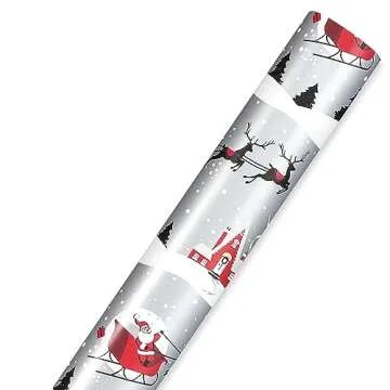 American Greetings 175 sq. ft. Reversible Silver and Black Christmas Wrapping Paper, Santa Sleigh and Merry Christmas Tree (1 Jumbo Roll 30 in. x 70 ft.)