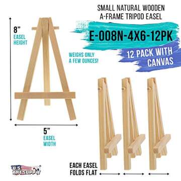 U.S. Art Supply Mini 8" Natural Wood Easel & 4" x 6" Canvas Kit | Pack of 12