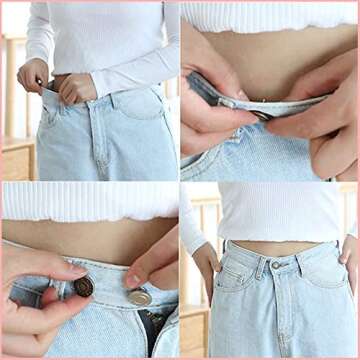 6 Pcs Instant Jean Button Pins,Adjustable Pant Waist Tightener,No Sew and No Tools for Pants, Simple Installation, Reusable and Adjustable(Style 1)
