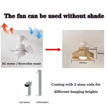 Eamonex 18W LED 20” Dimmable DC Boho Caged Dimmable Ceiling Fan with Light, Fandelier with Fixture Remote Control, 3 Blades Small Cage Round Small Ceiling Fan for Indoor Room Kitchen Bedroom