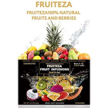 Fruiteza Fruit Tea Infusion Sampler, Cold Brew Fruit Tea Box, Variety Pack Herbal Tea Bags, Decaf Iced Tea Bags, Assorted Tropical Fruity Flavors, Water Flavoring Packs, 10 Count (Pack of 2)