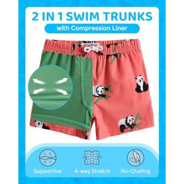 maamgic Boys Swim Trunks with Compression Liner Toddler Boy Swimsuit Quick Dry 4-Way Stretch Swimmin...