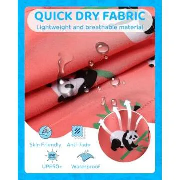 maamgic Boys Swim Trunks with Compression Liner Toddler Boy Swimsuit Quick Dry 4-Way Stretch Swimming Trunks Panda Salmon 14-16 Years