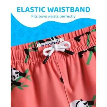 maamgic Boys Swim Trunks with Compression Liner Toddler Boy Swimsuit Quick Dry 4-Way Stretch Swimming Trunks Panda Salmon 14-16 Years