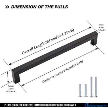 Goldenwarm 5 Pack Black Square Bar Cabinet Pulls - Stainless Steel Modern Drawer Handles