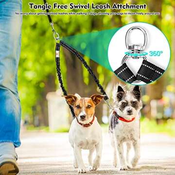 2 Dog Leash, 360° Swivel No Tangle Double Dog Walking & Training Leash, Comfortable Shock Absorbing Reflective Bungee Lead Walk 2 Dogs with Ease