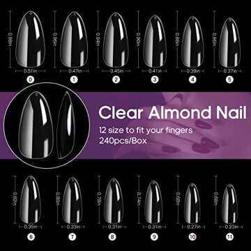 Almond Nail Tips Funfe 240PCS Clear Nail Tips Soft Gel Nail Tips Full Cover Nail Short Almond Nail 1...