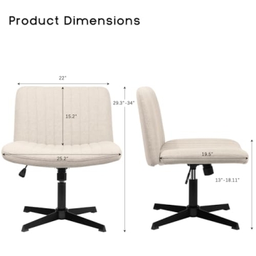 PUKAMI Criss Cross Chair,Comfy Cross Legged Office Desk Chair No Wheels,Cute Makeup Vanity Chair,Fabric Modern Swivel Height Adjustable Mid Back Wide Seat Computer Task Chair for Home Office(Beige)