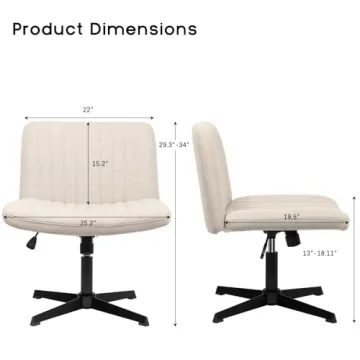 PUKAMI Criss Cross Chair,Comfy Cross Legged Office Desk Chair No Wheels,Cute Makeup Vanity Chair,Fabric Modern Swivel Height Adjustable Mid Back Wide Seat Computer Task Chair for Home Office(Beige)