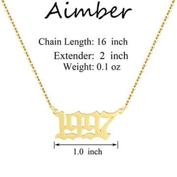 Aimber Birth Year Necklace 18K Gold Plated Birth Year Number Pendant Necklace Stainless Steel Birthd...