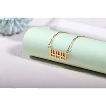 Aimber Birth Year Necklace 18K Gold Plated Birth Year Number Pendant Necklace Stainless Steel Birthday Year Necklace for Women,1970-2024(1997)