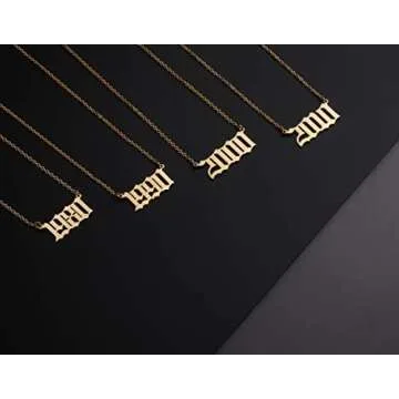 Aimber Birth Year Necklace 18K Gold Plated Birth Year Number Pendant Necklace Stainless Steel Birthday Year Necklace for Women,1970-2024(1997)