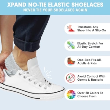 Xpand No Tie Shoelaces System with Elastic Laces - One Size Fits All Adult and Kids Shoes, White