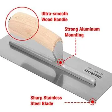 Goldblatt 3 Pieces Drywall Trowel, Carbon Steel Finishing Masonry Trowel Set Includes 14'' x 4'', 12'' x 4'', 8'' x 3'', Lightweight Wood Handle, Plastering Trowel for Sheetrock Wallboard Plasterboard