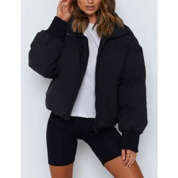 Yimoon Women's Winter Cropped Puffer Jacket Baggy Short Padded Coats Outerwear(Black-S)