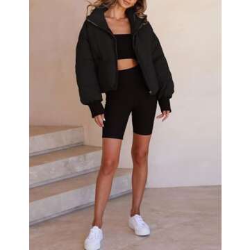 Yimoon Women's Winter Cropped Puffer Jacket Baggy Short Padded Coats Outerwear(Black-S)