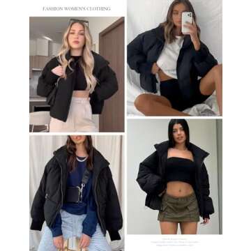 Yimoon Women's Winter Cropped Puffer Jacket Baggy Short Padded Coats Outerwear(Black-S)