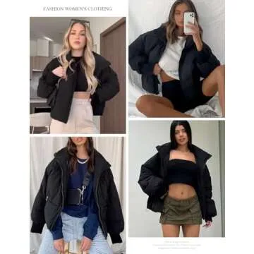 Yimoon Women's Winter Cropped Puffer Jacket Baggy Short Padded Coats Outerwear(Black-S)