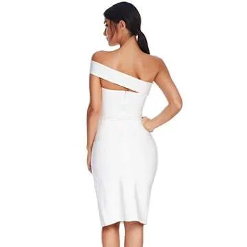 meilun Women's One Shoulder Bandage Dresses for Women Wedding Guest Sexy Formal Midi Dress (White, M...