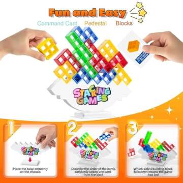 GINROGD 48 Pcs Tetra Tower Stacking Game Balance Blocks, Tetris Board Game Stack Attack, Kids & Adul...