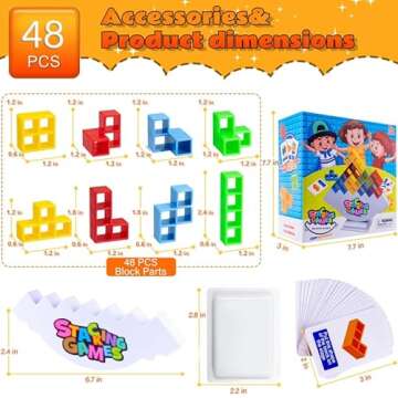 GINROGD 48 Pcs Tetra Tower Stacking Game Balance Blocks, Tetris Board Game Stack Attack, Kids & Adults Team Building Blocks Toy. Gift Friends,Classrooms,Family Games and Travel Parties Toy.