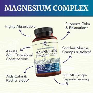 Magnesium Citrate 500 MG (120ct) for Calm, Relaxation, Constipation & Digestion Support | High Absor...