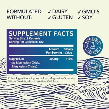 Magnesium Citrate 500 MG (120ct) for Calm, Relaxation, Constipation & Digestion Support | High Absorption Magnesium Supplement with Elemental Mag Oxide | Gluten-Free, Soy-Free | 4-Month Supply