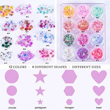 Ownest 12 Colors Holographic Chunky Glitter Gel Set, Christmas Party Makeup Face Body Eye Lips Hair Nail Cosmetic Festival Chunky Glitter Eyeshadow, Mixable, No Need Glue