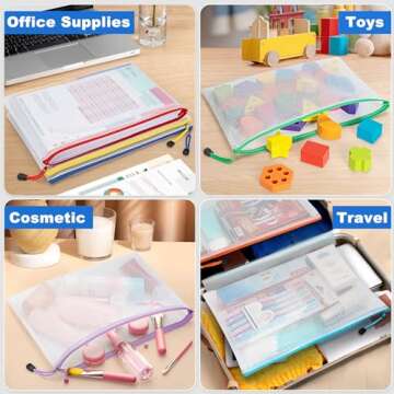 40 Pack Mesh Zipper Pouch Bags, A4 Mesh Bags with Zipper in 8 Color, Waterproof Zip File Folder Pouch for Organization Storage, Letter Size Zipper Bag for Classroom/Home/Office