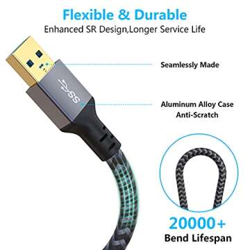 Hisatey USB Extension Cable 20 ft, Long USB Extension Cable USB Extender Nylon Braided USB 3.0 Exten...