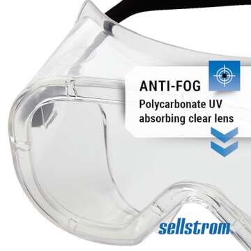 Sellstrom Anti Fog Non-Vented Safety Goggles - Clear Body Clear Lens – Protects from Chemical Splash, Dust, Smoke