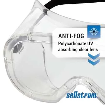 Sellstrom Anti Fog Non-Vented Safety Goggles - Clear Body Clear Lens – Protects from Chemical Splash, Dust, Smoke