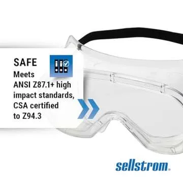 Sellstrom Anti Fog Non-Vented Safety Goggles - Clear Body Clear Lens – Protects from Chemical Splash, Dust, Smoke
