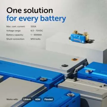 Victron Energy SmartShunt IP65 Battery Monitor (Bluetooth) - Victron Smart Shunt - 6.5V-70V, 500 amp