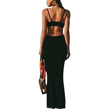Antopmen Women Spaghetti Straps Knitted Maxi Dresses Elegant Sexy Party Cut Out Backless Bodycon Slim Dress