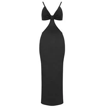 Antopmen Women Spaghetti Straps Knitted Maxi Dresses Elegant Sexy Party Cut Out Backless Bodycon Slim Dress