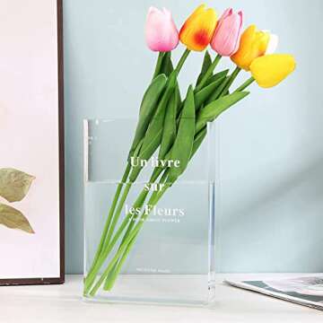 RIKW Clear Book Vase for Flowers,Artistic and Cultural Flavor Book Flower Vase Clear,Cute Bookshelf Decor for Floral Arrangement & Home Decor (White)