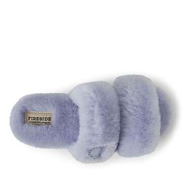 Dearfoams Women's Fireside Benalla All Over Shearling Double Band Easy on/Off Slide Slipper, Eventide, 8