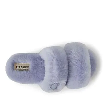 Dearfoams Women's Fireside Benalla All Over Shearling Double Band Easy on/Off Slide Slipper, Eventide, 8